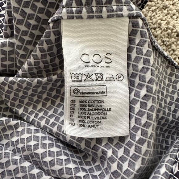 COS navy blue & white button down three-quarter sleeve top size 8 - Picture 8 of 13